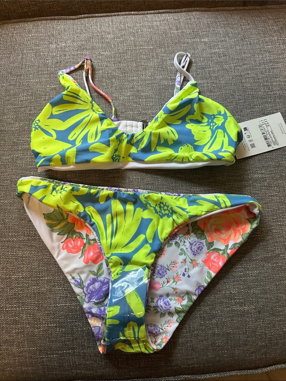 Maaji Women’s Reversible Neon Lime & Blue Floral Bikini Set